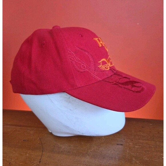 Vtg Nos Red Harley Davidson Embroidered Chopper Baseball Cap NWOT Hook & Loop - Picture 2 of 7